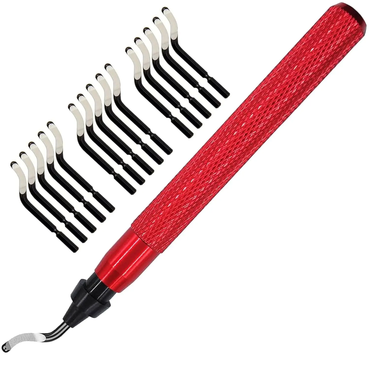 Deburring Tool with 15 High Speed Steel Swivel Tips for Metal PVC Plastic  Copper  Printing Burr Removal Reamer Tool Red