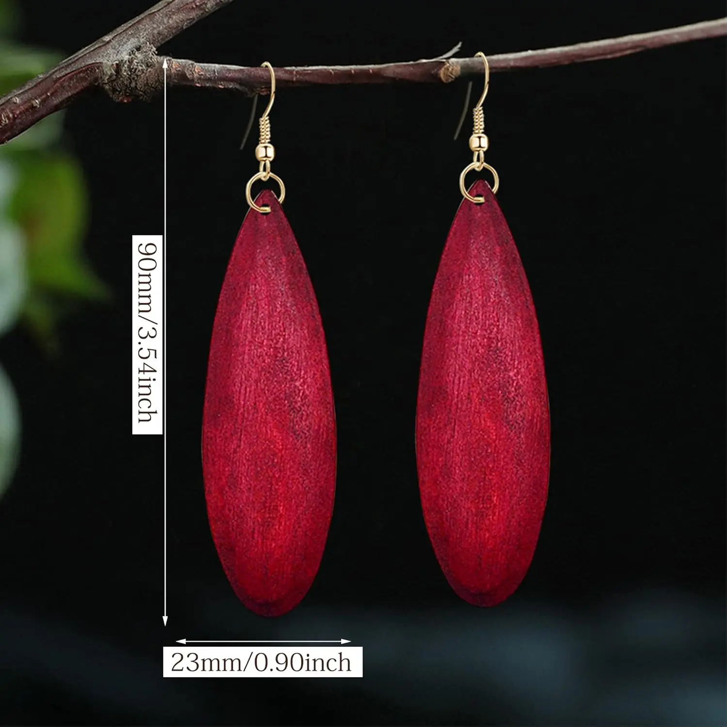 Unique Handmade Lightweight Bohemian Colorful Teardrop Wood Dangle Drop Earrings Personalized Geometric Waterdrop Natural Wooden Hook Earrings for Women Statement Ethnic Tribal Jewelry Gifts