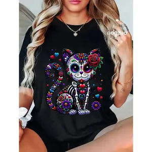 Unisex Dia of Los Muertos Cinco of Mayo Cat Sugar Skull Men Women T-Shirt