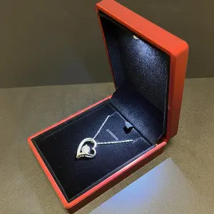 Forever Love Necklace 14K White Gold Finish Adjustable Cable Chain Cubic Zirconia Heart Pendant Romantic Gift for Wife Daughter Mother Girlfriend