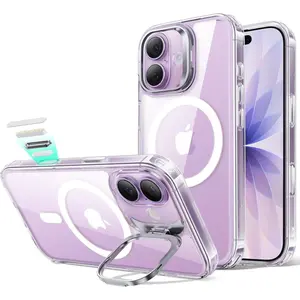 For iPhone 17 Case with Stash Stand, Camera Control Cover Compatible with MagSafe, Military-Grade Drop Protection Magnetic Phone Case for iPhone 17, Scratch-Resistant Back Cover,Clear