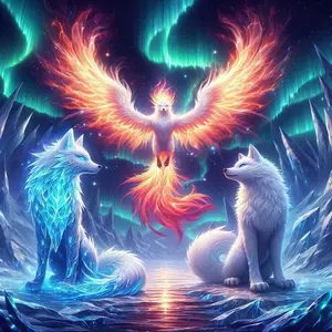 5D DIY Full Drill Round Diamond Painting Kit - Ice Snow Wolf, Fire Phoenix. Mosaic Canvas DIY Wall Art, Home Wall Decoration, Diamond Art Tools, Handicraft