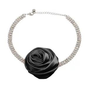Rose Flower Choker Jewelry Vintage Rhinestone Neck Chain Collar Necklace