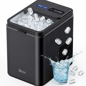 Silonn Ice Maker Countertop, 8 Ice Cubes in 6 Mins, 26.5 lbs/24H, 2 Bullet Ice Sizes, Self-Cleaning Bullet Ice Maker, Portable Ice Machine for Kitchen, Party, Office, and RV Camping