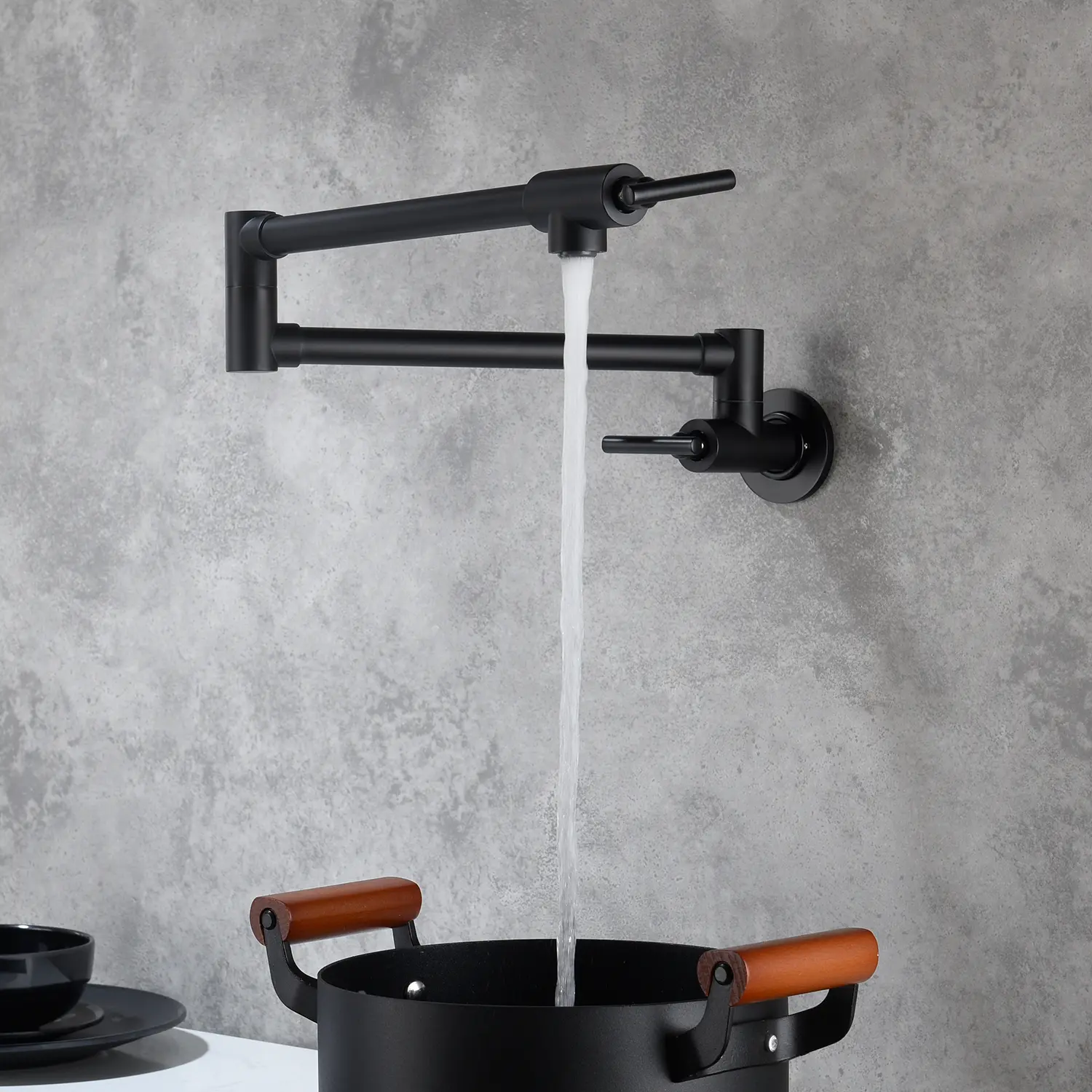 Wall Mount Pot Filler Faucet Brass Kitchen Sink Tap Swing Arm Foldable Single Cold Water Stove Cooking Filler Multiple Finish Options for Kitchen Island Backsplash, Home Furniture and Household Product Search Terms for US Online Shopping