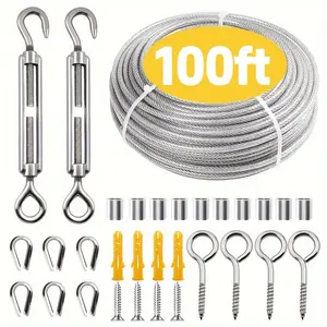 15m/50ft stainless steel wire rope kit, heavy-duty adjustable height garden line, Adjustable Hanging Ropes, 304 stainless steel with PVC coating, waterproof, for balcony railing, tent setting, outdoor camping equipment | Fashion wire rope | Durable