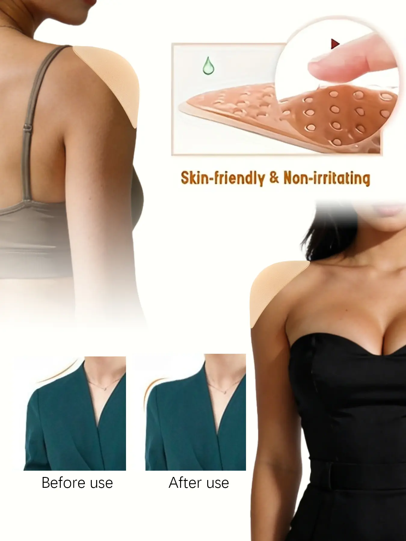 6 PCS Self-Adhesive Shoulder Pads, Soft & Invisible Push-Up Pads for Women/Men, Reusable Shoulder Enhancers for Tops/Dresses/Blazers