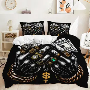 2/3Pcs Hip-Hop Style "Money Hand" Printed Duvet Cover Set — Soft, Breathable Bedding Set With Zipper Closure. Ideal for Men'S Bedrooms, Dorms, and Apartments; Suitable for All Seasons (Pillow Inserts Not Included).