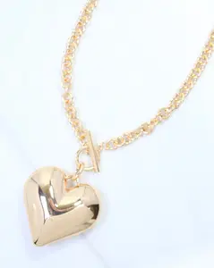 Carter Puffy Heart Toggle Necklace Gold
