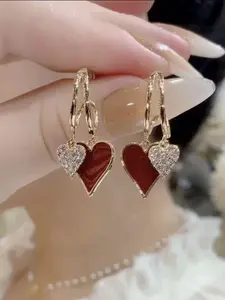 2pcs (1 pair) Elegant red heart-shaped pendant earrings - Unique and simple design, suitable for women, making them an ideal Valentine's Day gift.