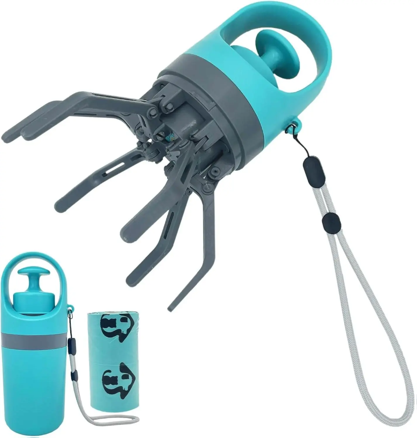 Fhiny Portable Dog Poop Scooper No-Touch Handheld Doggy Poop Scooper Sanitary Puppy Waste Picker with Bag Dispenser Convenient Lightweight Six Claws Poop Waste Cleaner for Dog Great for Walks Travel