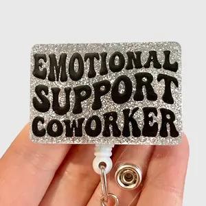 Glitter My Badge Emotional Support Coworker badge reel for sale nurse, pharmacist, hospital workers. Retractable swivel clip with a 360 rotation. Great gift for coworkers.