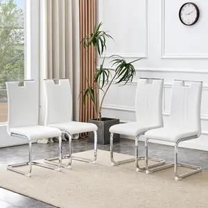 4-Pack White PU Leather Bow Chairs - 15.7*20.5*39 in Dining Chairs for Minimalist Apartment, Quick Setup Indoor Furniture for Kitchen Daily Use
