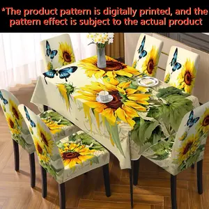 （JIT Enabled） Festival Print Tablecloth & Chair Cover Set, Removable & Washable, All-Season Festive Decor, Perfect for Festivals, Ideal for Home Dining Room, Living Room, Kitchen, Household Use, Gifts & Party Decorations (2D flat)