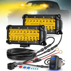 LEDMIRCY 7 inch LED Light Bar Kit with Rocker Switch - 2PCS Yellow Pod Lights, Fog Lights, Waterproof Off Road Lights for Truck, ATV, Boat, SUV, UTV
