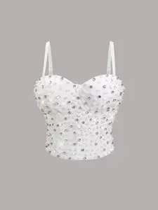 Luxurious Pearl Rhinestone Fishbone Top, Wedding Pearl Bustier, Party Pearl Corset, Elegant Pearl Embellished Tank Top for Women