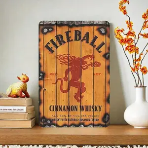 Vintage Fireball Whisky Metal Sign, Waterproof Quality Wall Decor, Effortless Hanging for Home Bar Decoration