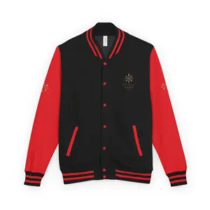 Men's Classic Letterman Jacket in Heavyweight Soft Brushed Cotton-Fleece with Contrast Sleeves, Knitted Cuffs, and Snap Buttons