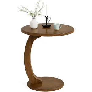 LITTLE TREE Vintage Round C-Shaped Wood Side Table