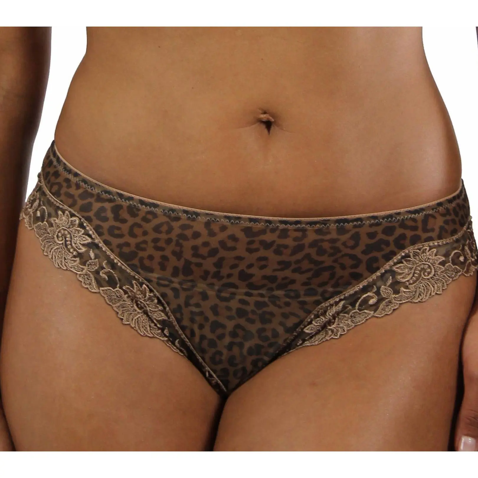 Lunaire Hi-Cut Tanga Animal Print Panty with Lace Trim