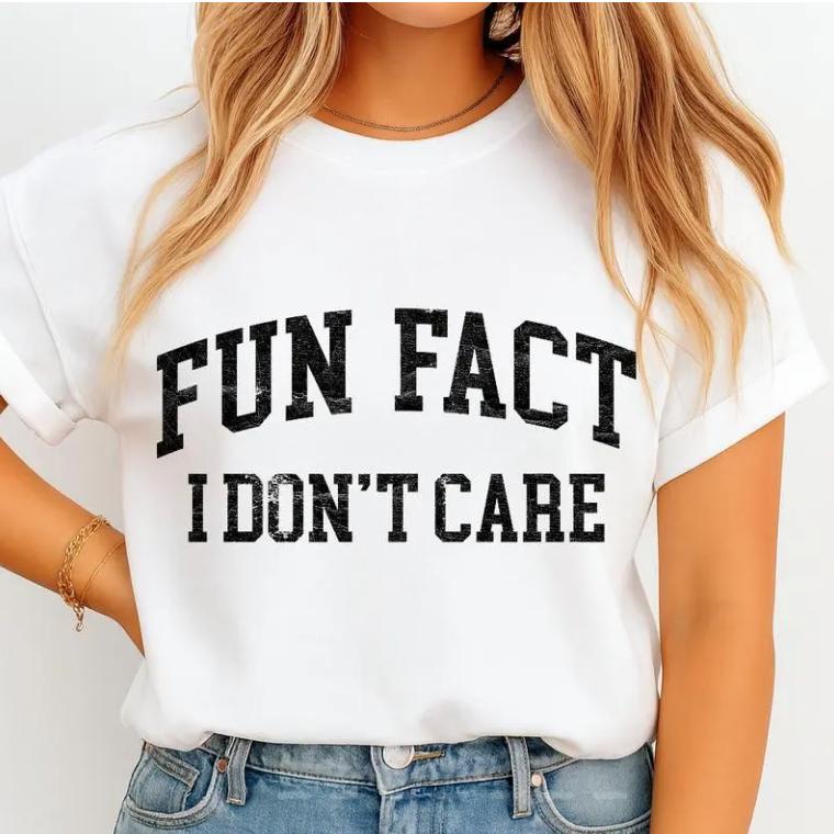 Women's Fitted Cotton Crew Neck Short-Sleeve Graphic T-Shirt - Breathable, Bold Sarcastic "I Don’t Care" College Font Print, Minimalist Style, Easy-Wash Anniversary/Beach Gift for Introverts, Sohochic