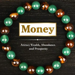 1pc Aventurine Money Attraction aesthetic Bracelet – Green Aventurine & Tiger Eye Prosperity Amulet, Natural Crystal Wealth & Abundance Charm for Birthday, Anniversary, Summer Vacations & Theme Parties stackable Christmas Gift