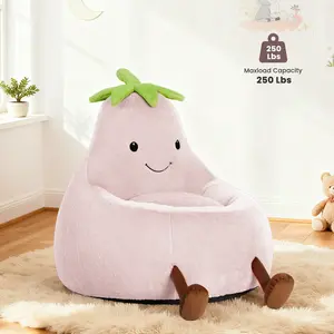 edx Bean Bag Chair for Kids, Soft Faux Rabbit Fur Fabric, Removable Washable Cover, Eggplant Lazy Chair for Bedroom Living Room