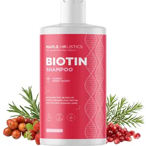 Fruity Biotin Shampoo for Thinning Hair - Volumizing Shampoo for Fine Hair with B Vitamins Rosemary Pomegranate & Strawberry Oils - Paraben Silicone and Sulfate Free Vegan Formula (16 Fl Oz)