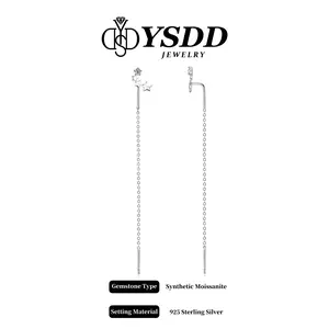【6.13 Livestream-32】Stylish 7cm Star Moon Long Earring vvs Synthetic Moissanite Earrings in 925 Sterling Silver