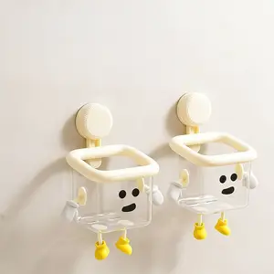 No-drill cute toothbrush holder & wall-mounted suction cup storage rack & multi-functional transparent box & suitable for bathroom and kitchen use & home decoration