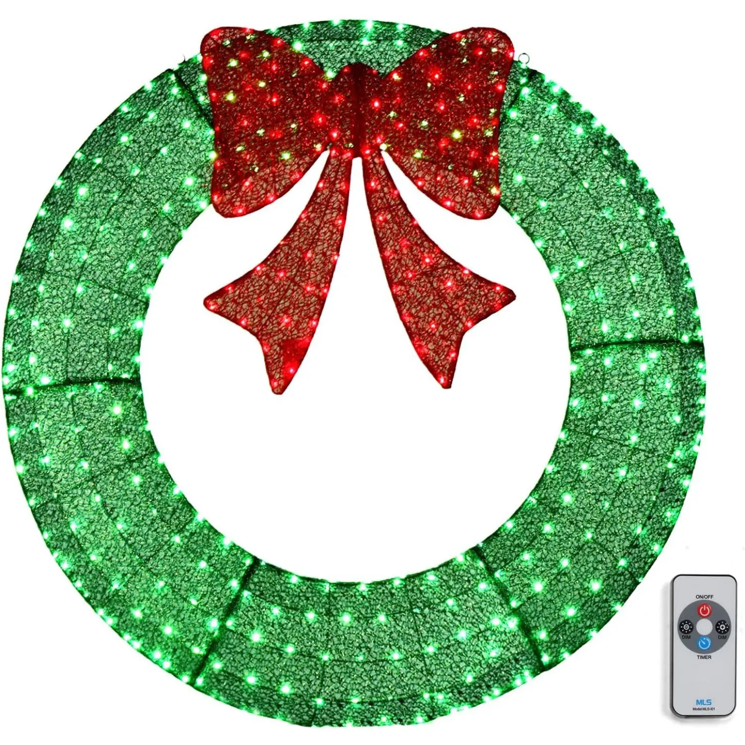 Ubesgoo 48 Inch Pre-lit Large Christmas Wreath, Outdoor Christmas Wreath with 315 LED Lights for Garage, Windows, Christmas Door Wreath Decorations with Red Bow, Timer Remote Control, Plug-in, Green