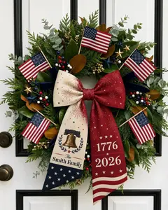 Personalized America 250 Wreath Sash, Patriotic Door Decor, Red White Blue Bow