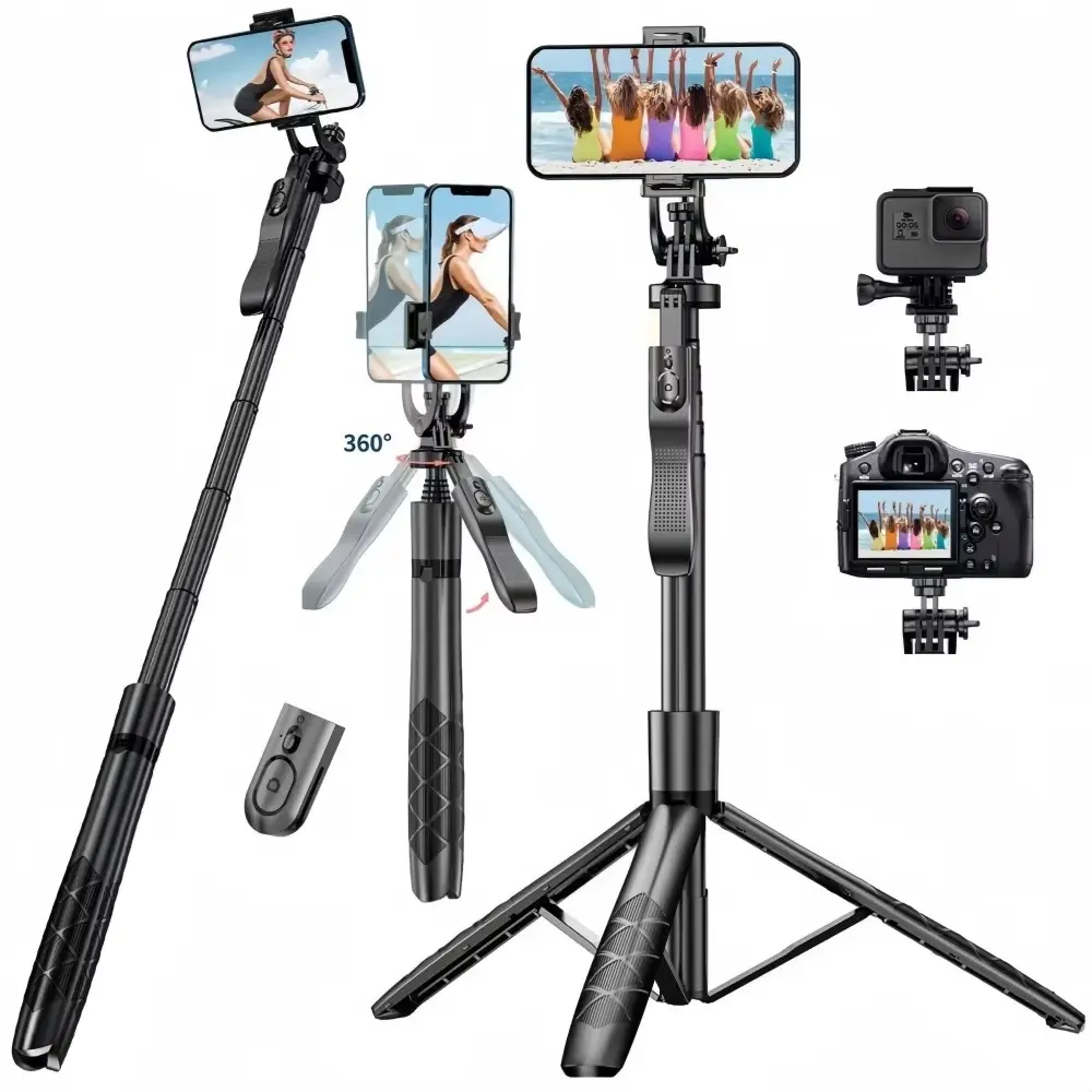Anti-Shake Selfie Stick Tripod, Extendable Aluminum Stand with 2 Fill Light & Bluetooth Remote for Vlogging Live Streaming