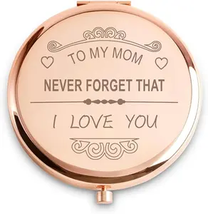 Personalized Gifts for Mom, Unique Mom Gifts from Daughter Son, Sentimental Mothers Day Birthday Gifts for Mother, Engraved Compact Mirror, Rose