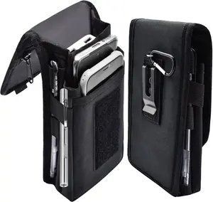 Dual Phone Holster 4.5"W x 8.3"H Belt Phone Pouch, Large Smartphone Pouch Cell Phone Holder, Multi-Purpose Tactical Cell Phone Holder for Work, Hiking, Camping, Barbecue, Rescue (Black)