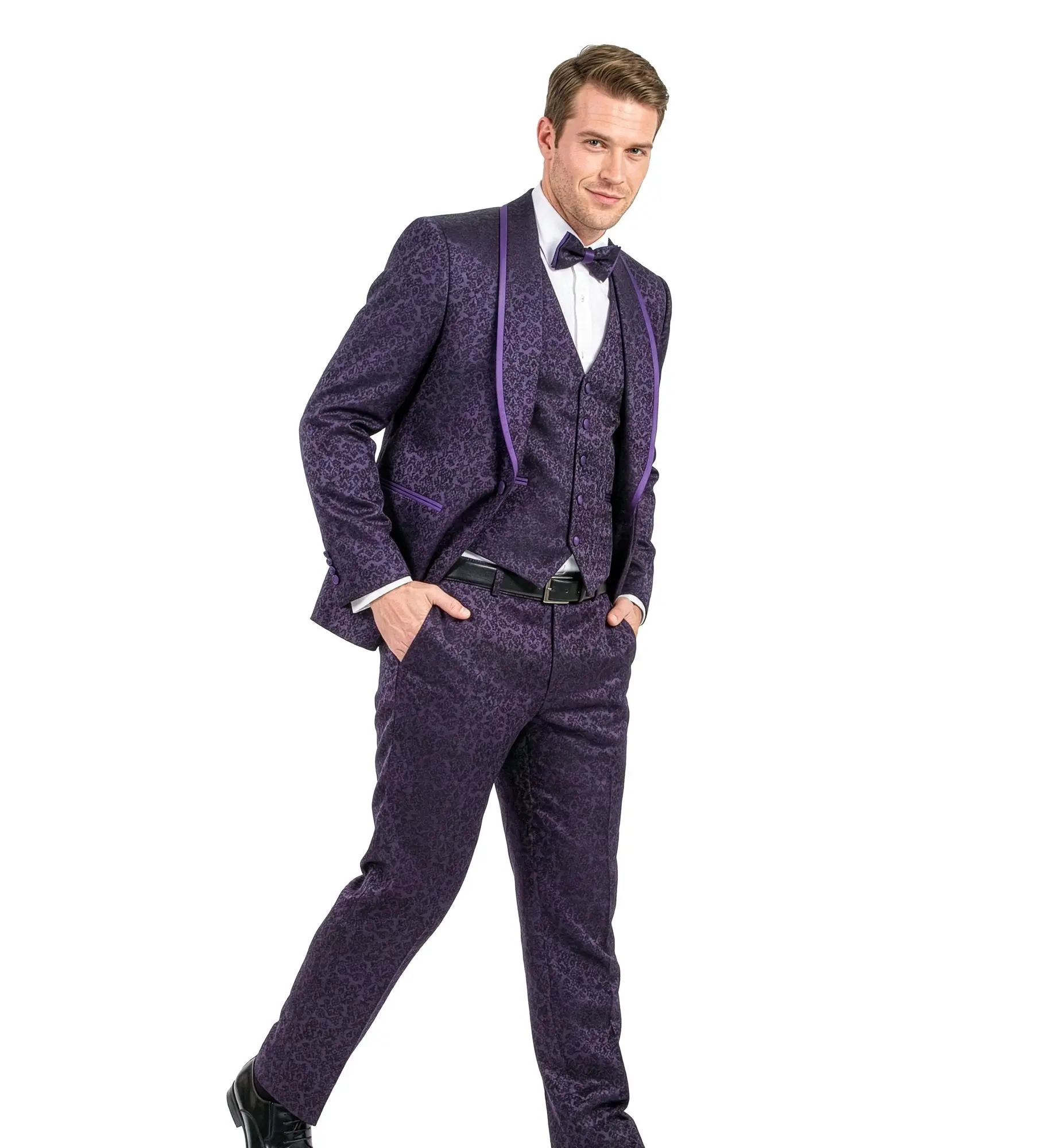 Purple Damask 3-Piece Tuxedo | Bold Prom Formal