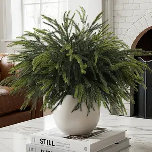 8/10pcs Christmas Norfolk Pine Stems, 24'' Long Artificial Evergreen Branches, Real Touch Greenery Picks for DIY Xmas Home Decoration, Artificial Faux Greenery