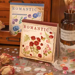 60 simple die cut sticker sheets with plant flower specimen themes, minimalist vintage style, made PET waterproof material, self adhesive, DIY notebook decoration scrapbook journal sticker pack