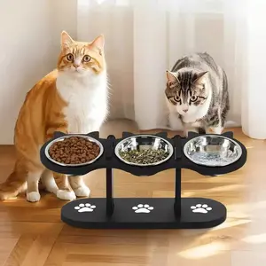 Multi-Cat Elevated Cat Bowls Set with 3 Stainless Steel Bowls| Adjustable Height Raised Cat Food Bowls for Indoor Cats, Mess Proof Dog Food and Water Dispenser, 15° Tilted Anti-Vomiting Pet Feeding Station,cat dish, multipet household