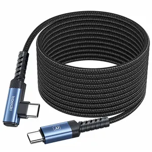20FT Right Angle USB C Cable, 60W Extra Long USB C Charging Cord Nylon Braided USB C Charger Cable for iPhone 16/15 Pro Max, iPad/MacBook, Galaxy S20, Pixel, Switch, Camera Type C Lightning Usb C Adapter