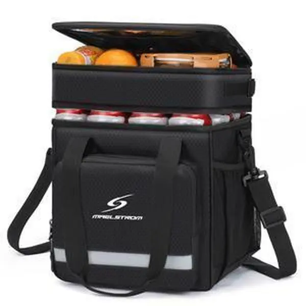 Maelstrom Insulated Lunch Box for Men & Women Leakproof Cooler Bag Tote for Food and Drinks - Black with Reflective Stripes