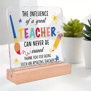 Teacher Appreciation Gift, Clear Acrylic Sign with Wooden Stand, Back to School Gift for Teacher, Desk Sign Keepsake, Decor