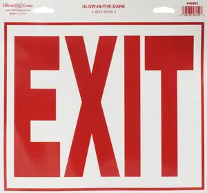 Hillman Group 840201 11 x 12 in. White Vinyl Glow-in-the-Dark Exit Sign - 10 Piece