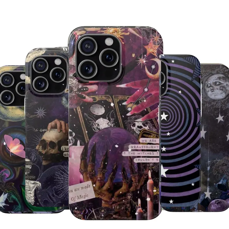 Whimsigoth Witchy Dark Aesthetic Flexi Phone Case – Gothic Celestial Magic, Tarot, Stars Moon Spooky Cute Vibe for iPhone 17 16 15 14 13 12 11