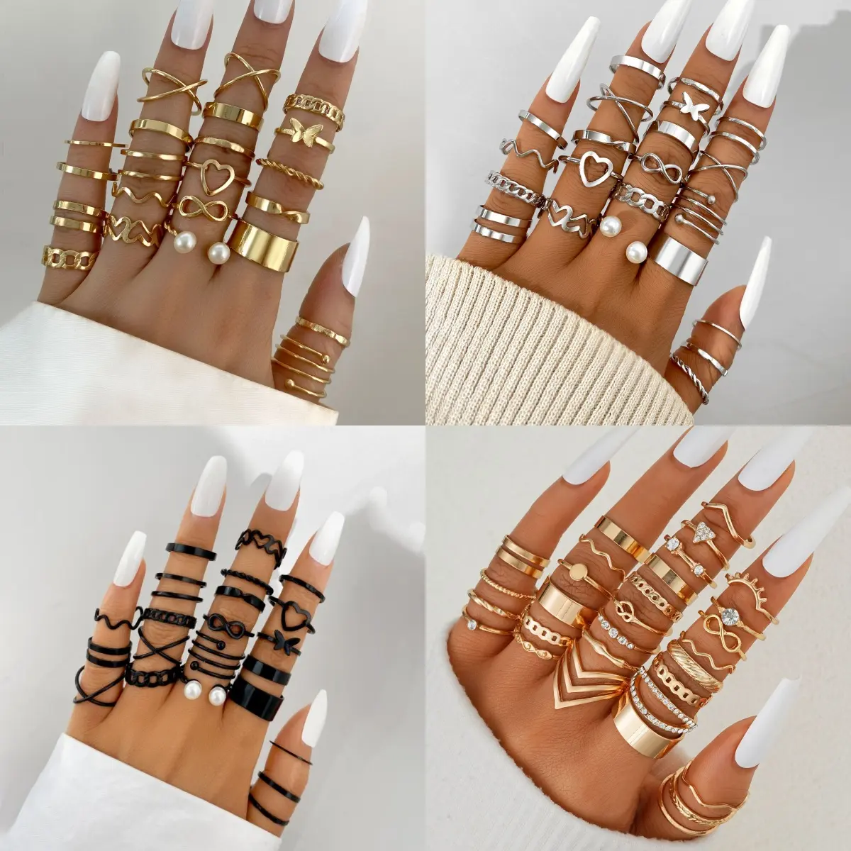 Women's Electroplated Alloy Geometric Butterfly-Inspired Twisted Heart Ring Set - 4 Sets/88 Pcs, 2cm, Everyday Wear Jewelry, Festive Gifting (Home & Festive Party Supplies)