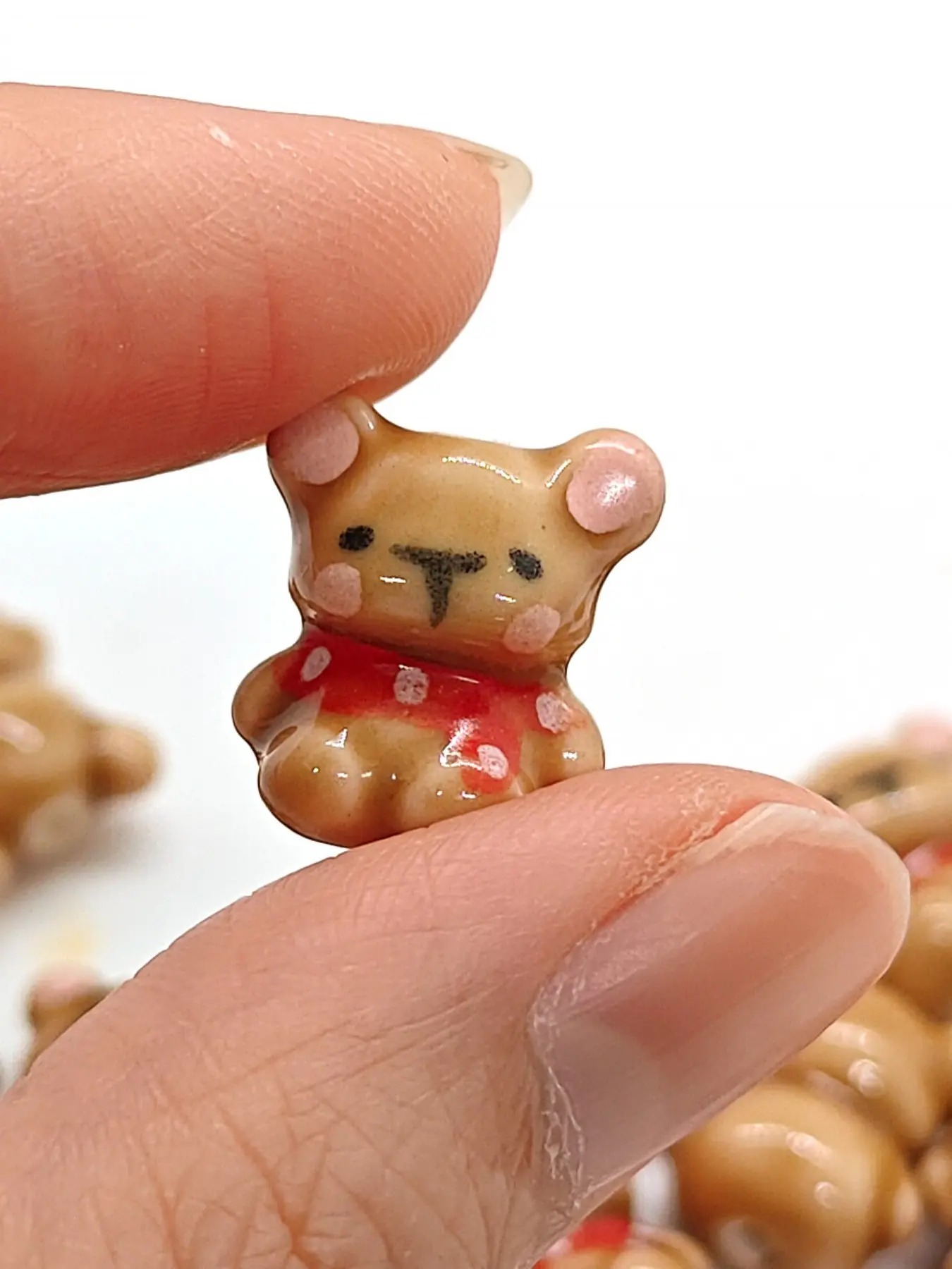 4 Bear Ceramic Beads, Vertical Hole, Scarf, Hand-Painted, Cute Hanging Decor, DIY Jewelry Making Materials, Aesthetic Trend