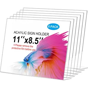 6pack  Sign Holder Horizontal, 8.5x11 for Picture Frames, L Shape Clear Plastic, Plastic Sign Holder, Table Sign Holder, Unbreakable Menu Holder for Restaurant, Office, School, Store and Home Use