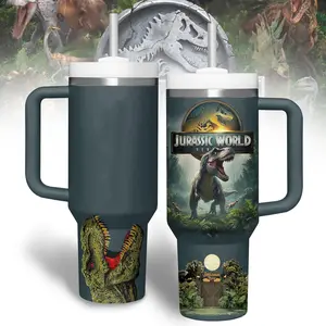 Jurassic World 20oz - 40oz Tumbler Stainless Steel with Straw, Double Wall Insulated, With Handle – Epic Movies Design, Perfect Gift for Fans