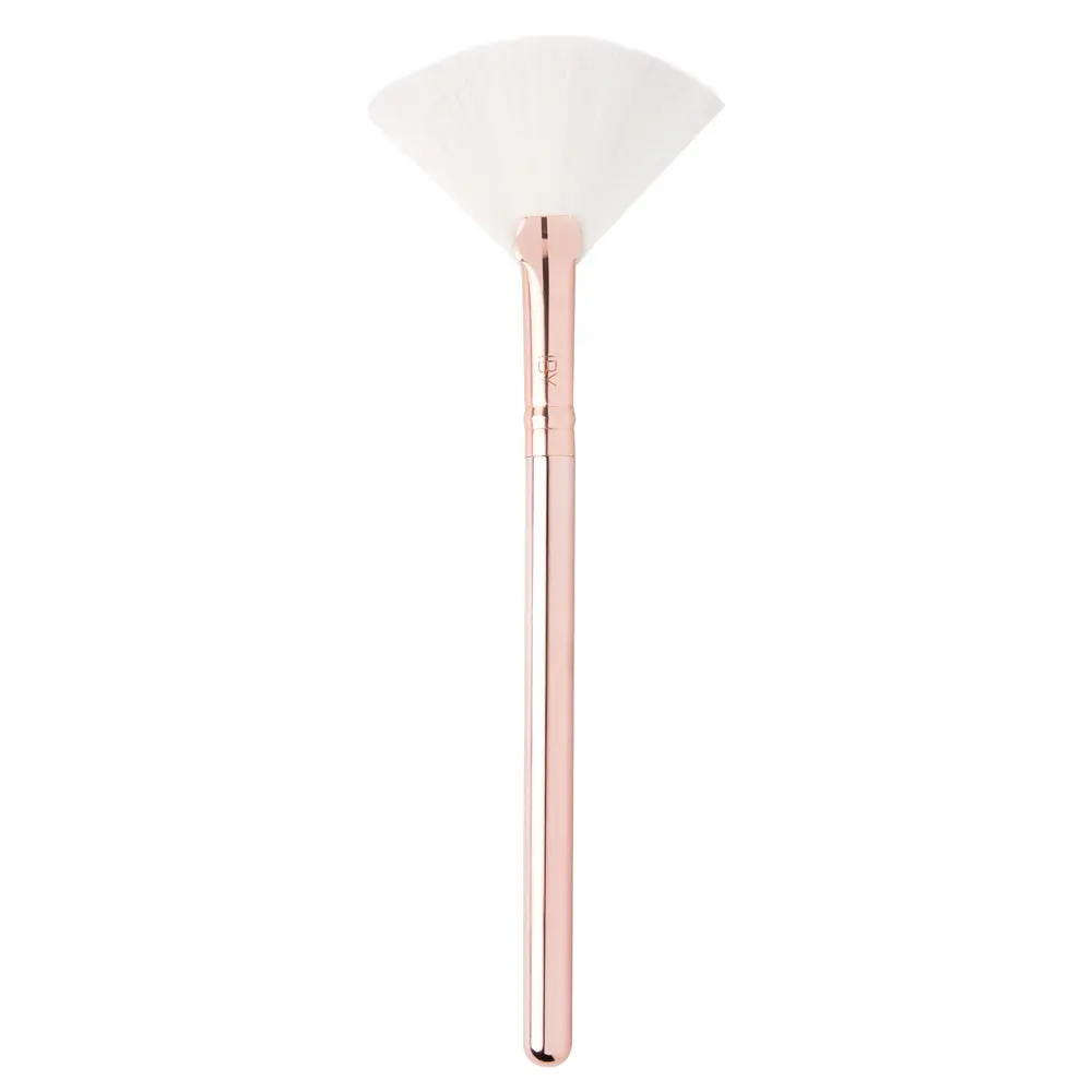 Radiant Glow Fan Brush - Pink Handle, White Tip, Ideal for Makeup and Cosmetic Use quality make