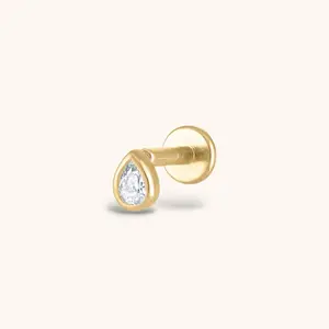 Celestial Crystal Pear Bezel Solitaire Threaded Flat Back Earring